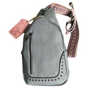 Sam & Hadley Mini Sling Bag Guitar Strap Blue Vegan Friendly Authentic NWT